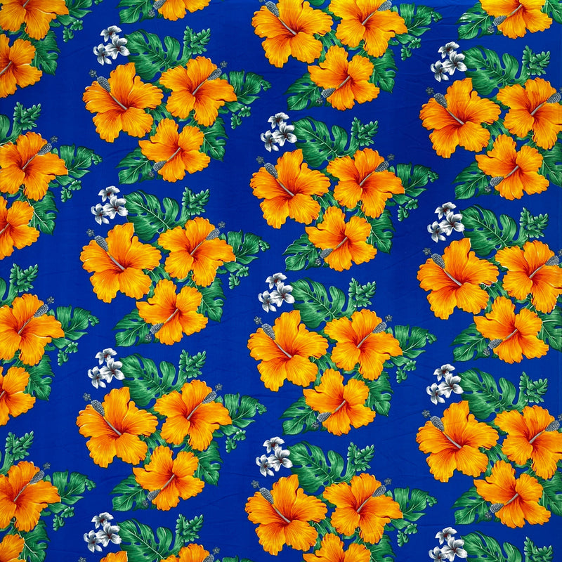 Peachskin Fabric Hibiscus Tropical Leaves Cluster Print
