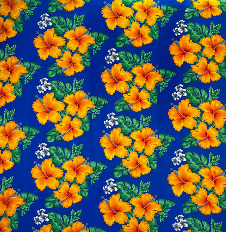 Hibiscus Tropical Leaves Cluster Peachskin Fabric - All Over Floral Print, 45" Width (1 Yard)