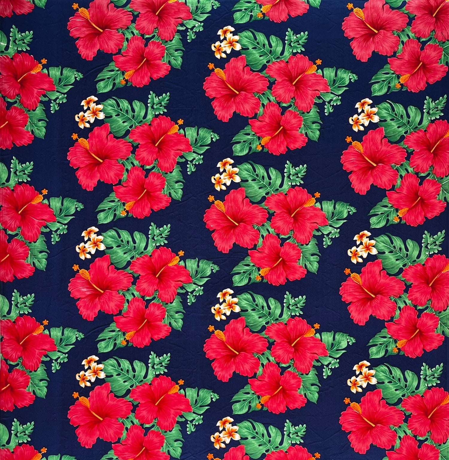 Hibiscus Tropical Leaves Cluster Peachskin Fabric - All Over Floral Print, 45" Width (1 Yard)
