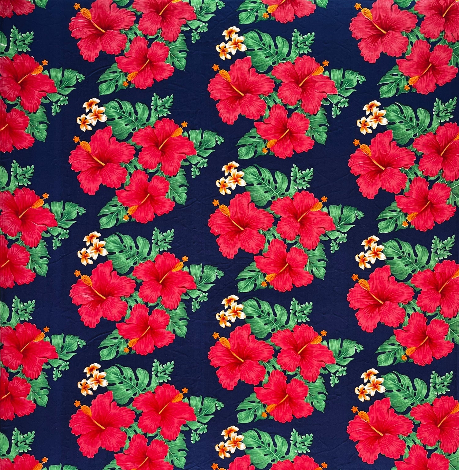 Hibiscus Tropical Leaves Cluster Peachskin Fabric - All Over Floral Tropical Print, 45" Width (1 Yard)