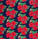Hibiscus Tropical Leaves Cluster Peachskin Fabric - All Over Floral Tropical Print, 45" Width (1 Yard)