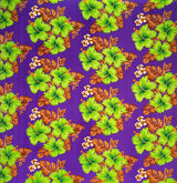 Hibiscus Tropical Leaves Cluster Peachskin Fabric - All Over Floral Print, 45" Width (1 Yard)