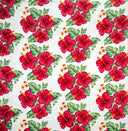 Peachskin Fabric Hibiscus Tropical Leaves Cluster Print