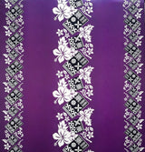 Hibiscus Tropical Leaves W Patches Of Traditional Tapa Double Border Polyester Fabric - Purple, Brown, Green, Blue, Red, Double Border, 45" Width (1 Yard)