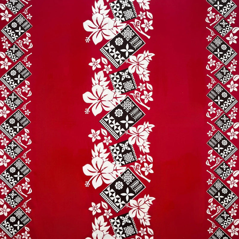Polyester Fabric Hibiscus Tropical Leaves Double Border