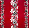 Hibiscus Tropical Leaves W Patches Of Traditional Tapa Double Border Polyester Fabric - Purple, Brown, Green, Blue, Red, Double Border, 45" Width (1 Yard)