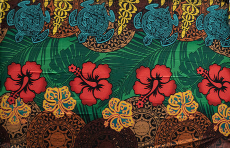 Hibiscus Turtle Assortment Sarong Polyester Fabric - Samoa Style Print, 72" L X 45" W (1 Piece)