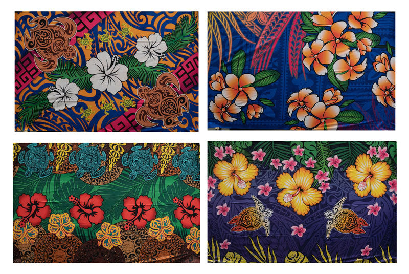 Hibiscus Turtle Assortment Sarong Polyester Fabric - Samoa Style Print, 72" L X 45" W (1 Piece)