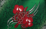 Hibiscus Turtle Tribal Assortment Polyester Fabric - Teal, Royal Blue, Green, Brown, Purple, Turtle Tribal Geometric & Floral Hibiscus, 72" L x 45" W (1 Piece)