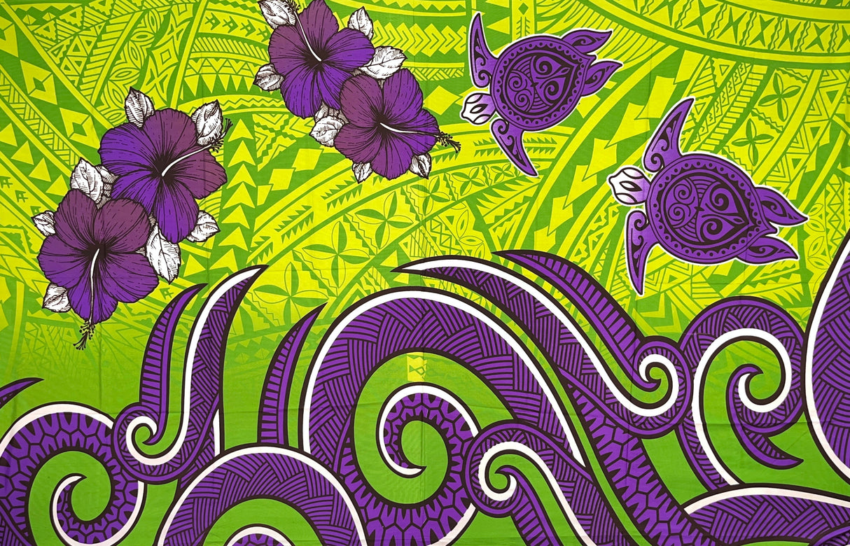 Polyester Sarong Hibiscus Turtles Waves
