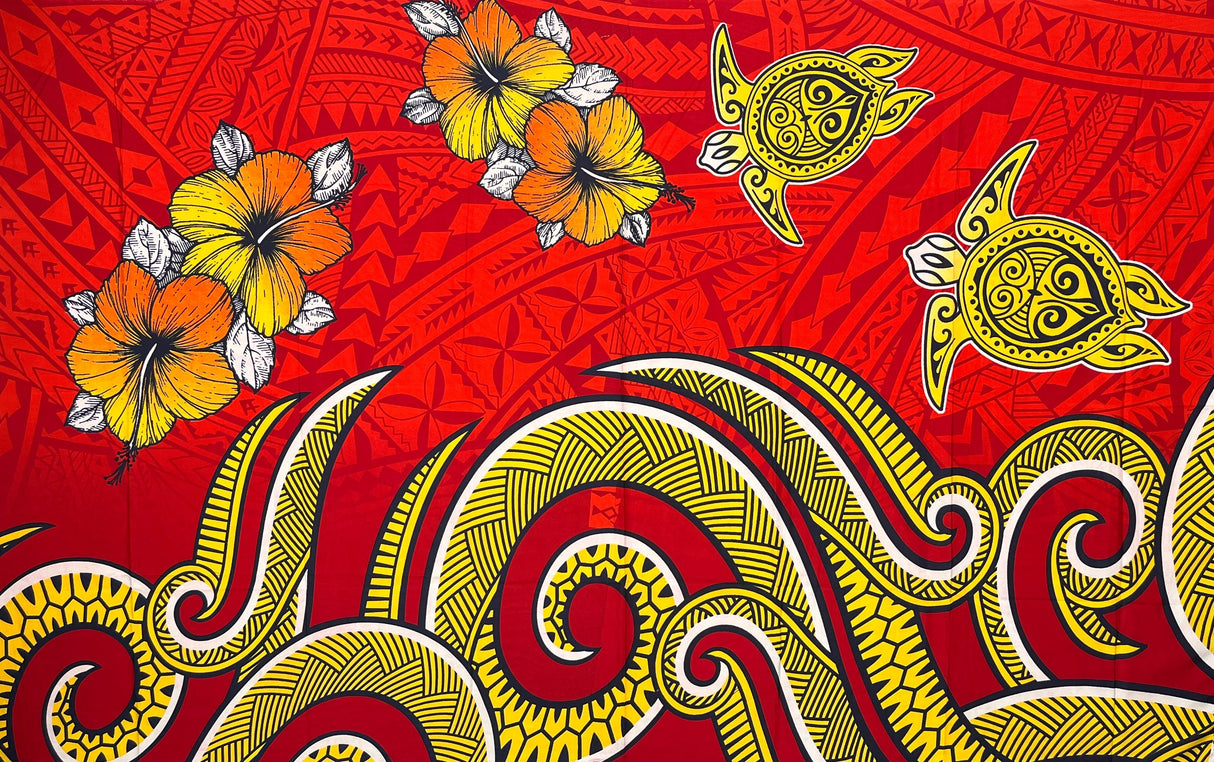Polyester Sarong Hibiscus Turtles Waves