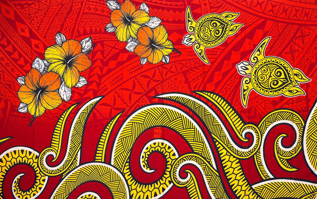 Polyester Sarong Hibiscus Turtles Waves