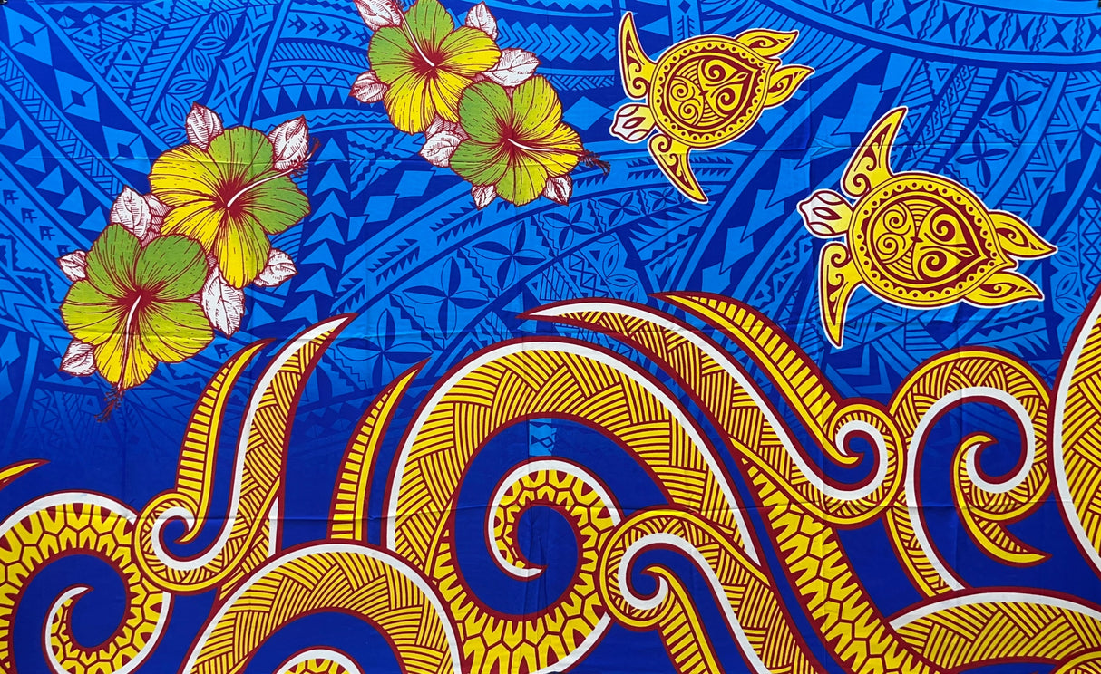 Polyester Sarong Hibiscus Turtles Waves