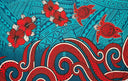 Hibiscus Turtles Waves Polyester Fabric - Tribal Wave Pattern, Hibiscus Flowers, Sea Turtles, 67" L X 45" W (1 Piece)