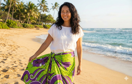 Polyester Sarong Hibiscus Turtles Waves