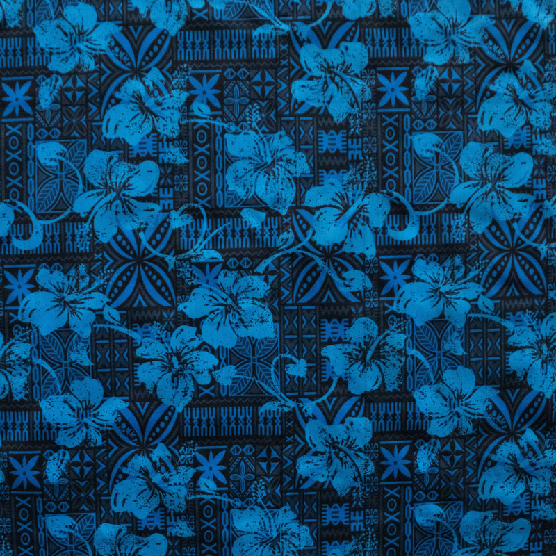 Polyester Fabric Hibiscus on Traditional Tapa Design