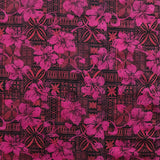 Hibiscus On Traditional Tapa Design Polyester Fabric - Hibiscus Floral Tapa Print, 60" Width (1 Yard)