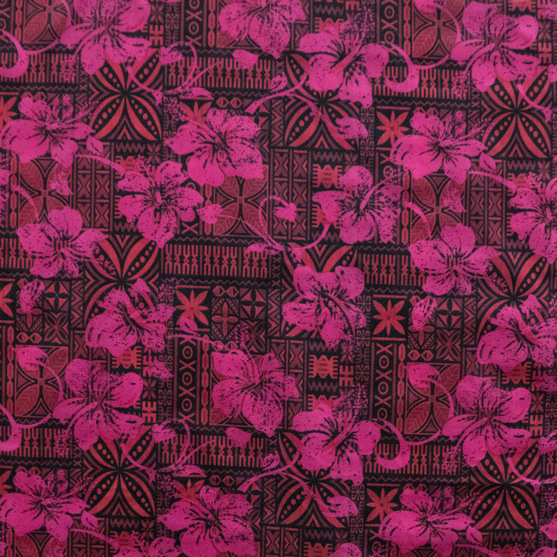 Polyester Fabric Hibiscus on Traditional Tapa Design