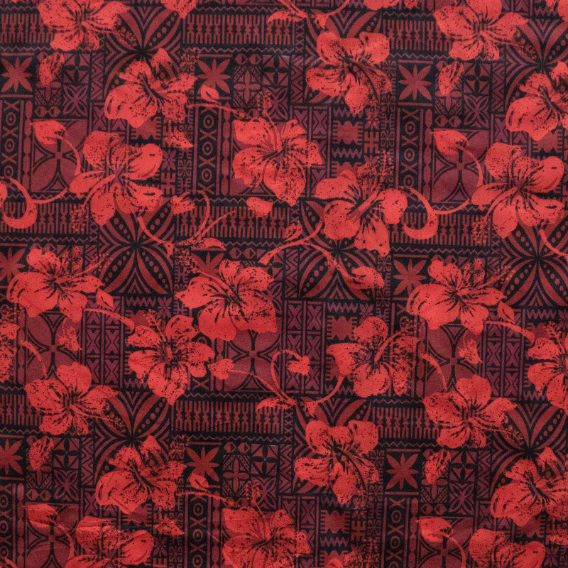 Polyester Fabric Hibiscus on Traditional Tapa Design