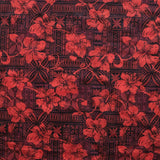 Hibiscus On Traditional Tapa Design Polyester Fabric - Hibiscus Floral Tapa Print, 60" Width (1 Yard)