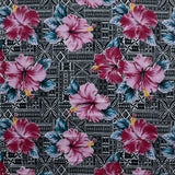 Polyester Fabric Hibiscus Flowers on Traditional Tapa