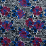 Polyester Fabric Hibiscus Flowers on Traditional Tapa