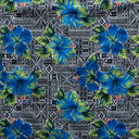 Polyester Fabric Hibiscus Flowers on Traditional Tapa