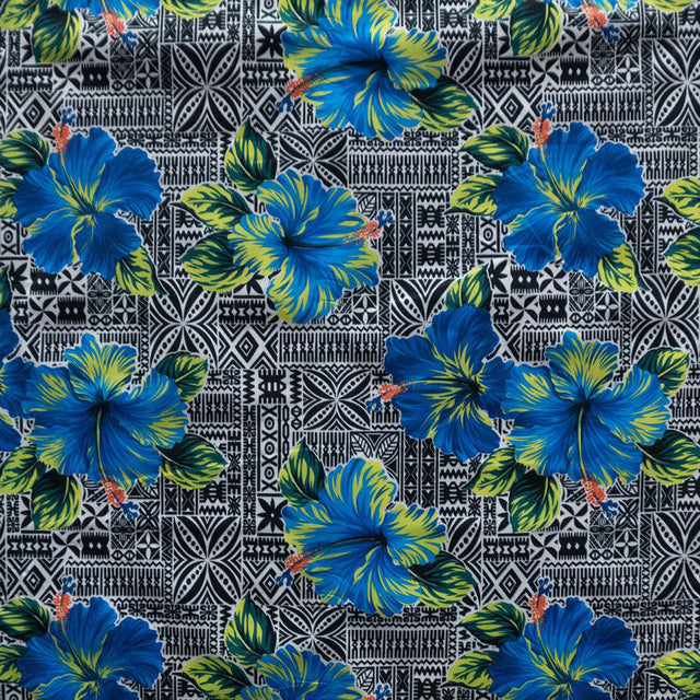 Polyester Fabric Hibiscus Flowers on Traditional Tapa