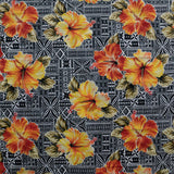 Polyester Fabric Hibiscus Flowers on Traditional Tapa