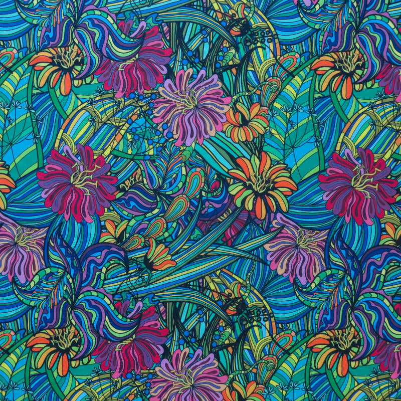 Poly Spandex Swimsuit Fabric Hippie Flower Print