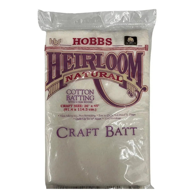 Cotton Batting Hobbs Heirloom 100% Cotton Package