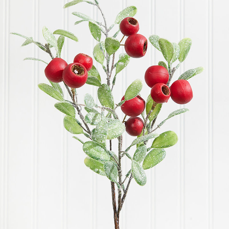 20” Pod Leaf Frosted Christmas Spray – Festive Glitter Holiday Stem