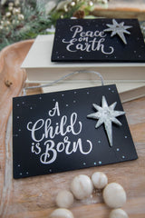 4.5" Navy Holy Night Plaque Ornament