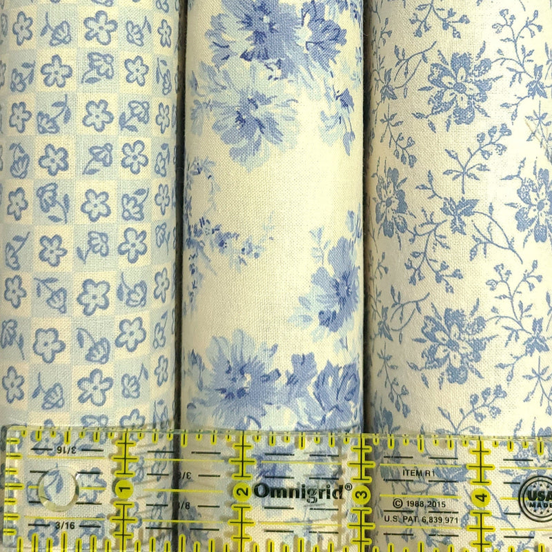 Quilting Cotton Hope Chest Blue Florals 100% Cotton