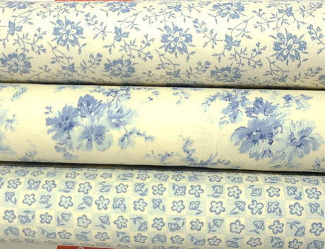Quilting Cotton Hope Chest Blue Florals 100% Cotton