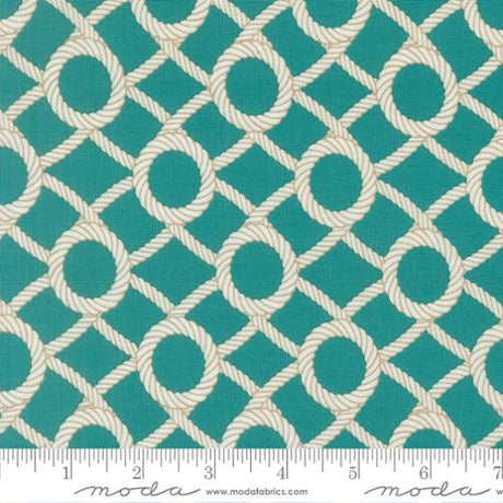 Cotton Print Horizon Reef Rope Net Fabric 44/45 Turquoise