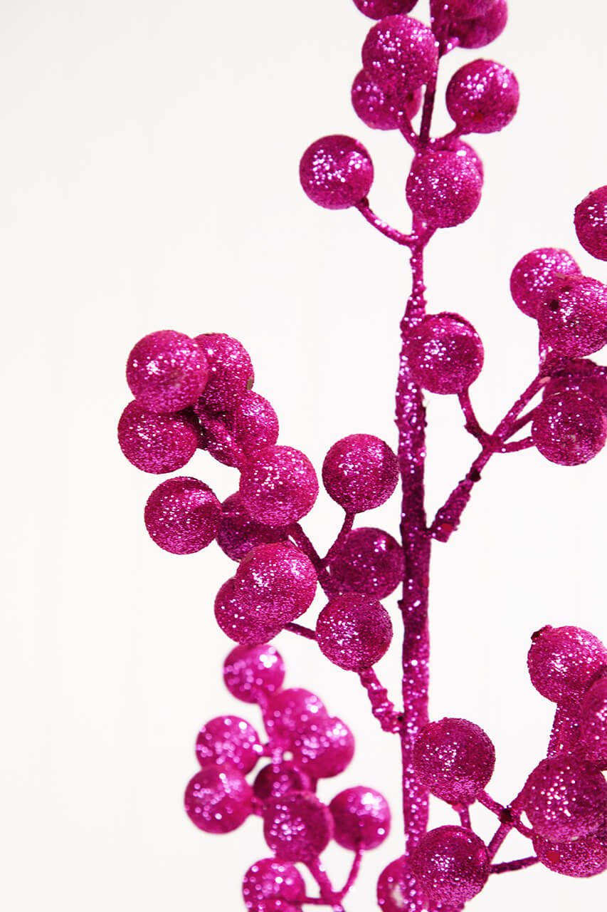 24" Hot Pink Glittered Cluster Berry Spike