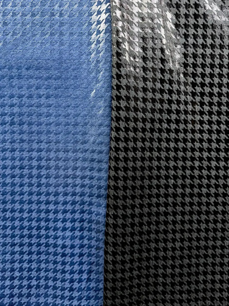 New Navy Or Black Houndstooth Foil Nylon Spandex Supplex Fabric - Navy, Black Houndstooth, 58" Width
