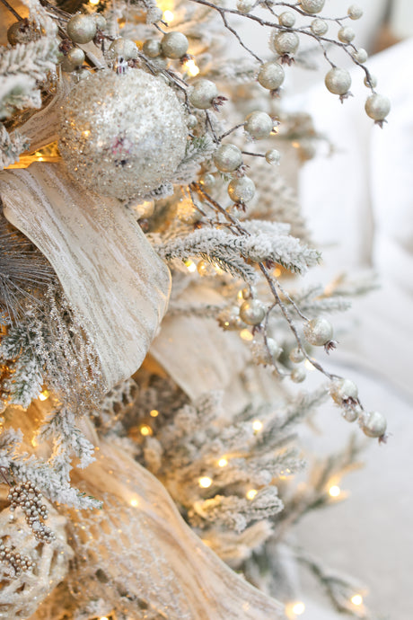 38” Platinum Gilded Frosted Crabapple Christmas Spray