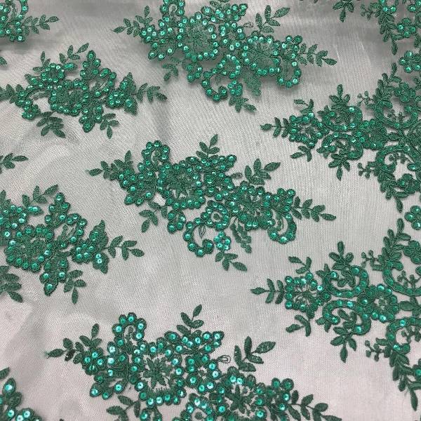 VT-12 Sequin And Beaded Lace Fabric - Multi-Color Floral Embroidery, 52" Width