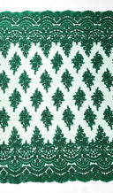 Erin Diamond Beaded Metallic Floral Embroidered Mesh Lace Fabric - Metallic Floral Beaded Embroidery, 50-54" Width (1 Yard)