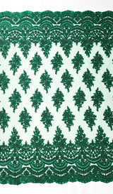 Erin Diamond Beaded Metallic Floral Embroidered Mesh Lace Fabric - Metallic Floral Beaded Embroidery, 50-54" Width (1 Yard)