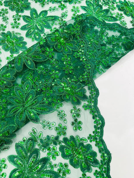 Metallic Floral Lace Design Embroidered Polyester Fabric - Floral Lace, 54" Width (1 Yard)