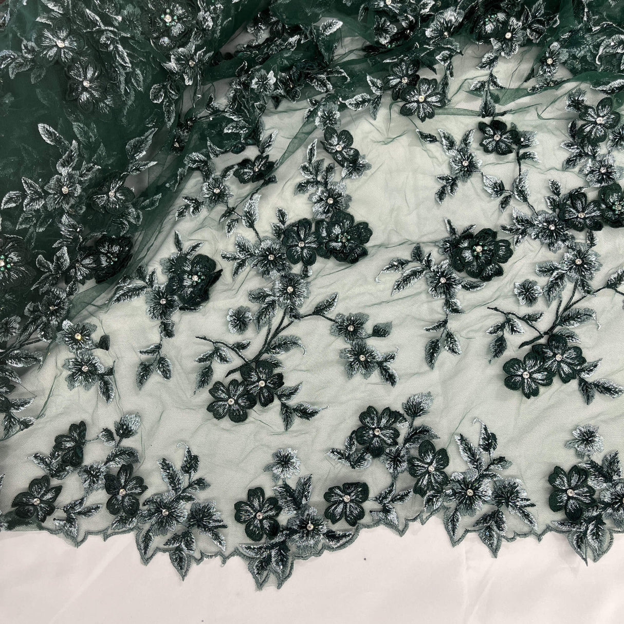 3D Beaded Floral Lace Fabric