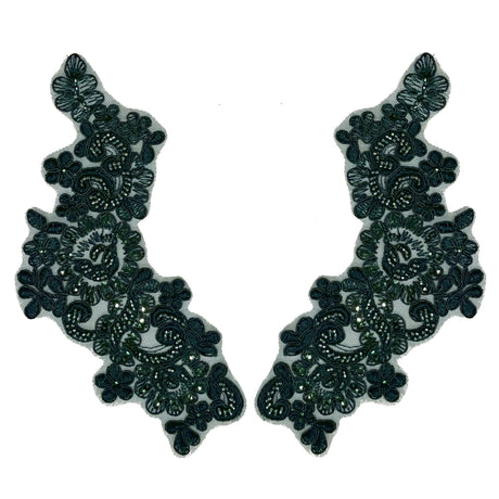 Beaded Corded Floral Lace Applique Pair