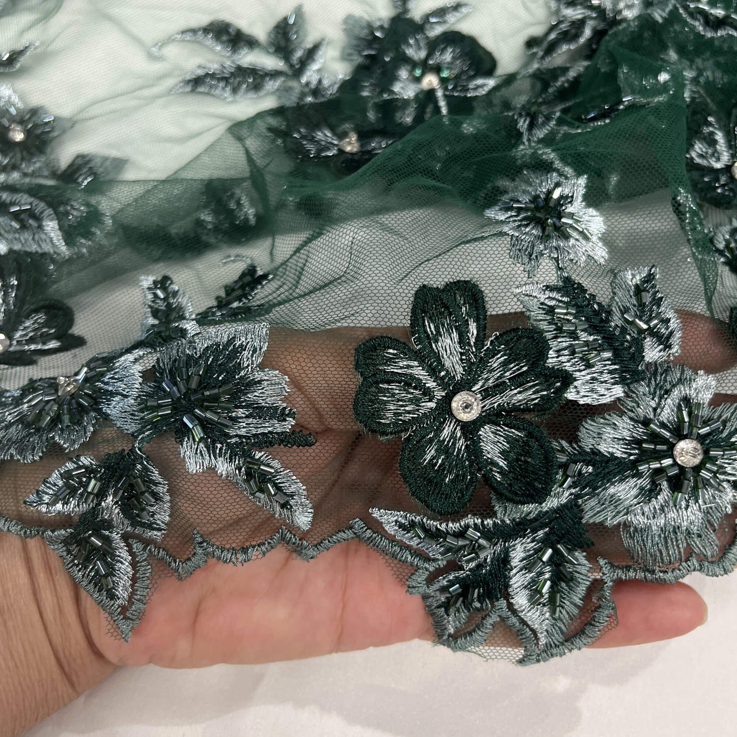 3D Beaded Floral Lace Fabric