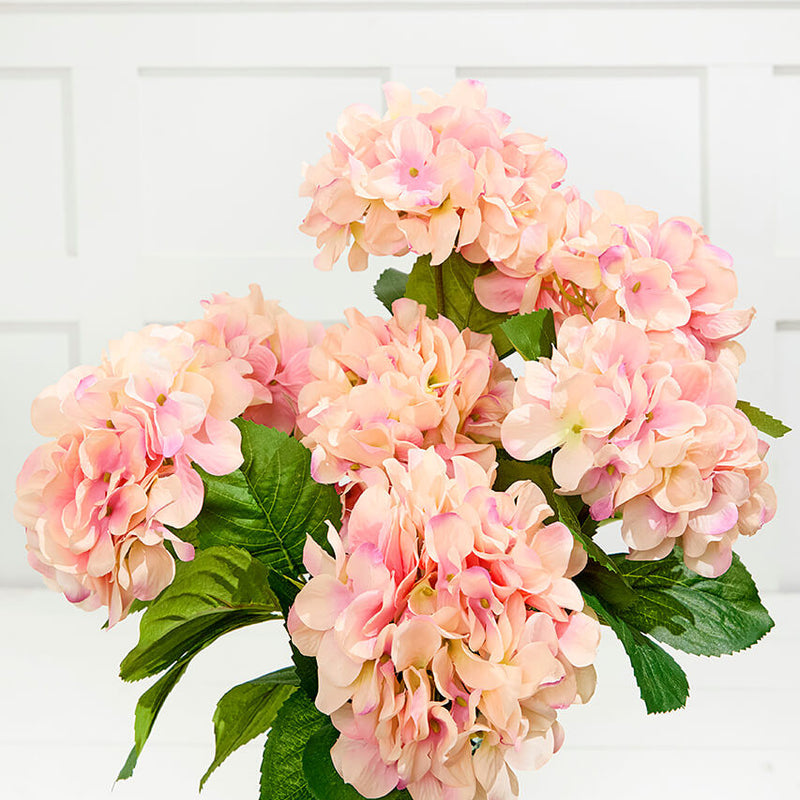 20.5" Peach Hydrangea Bush Artificial Floral Arrangement with Lifelike Blooms for Home Decor Vases Centerpieces and Event Styling