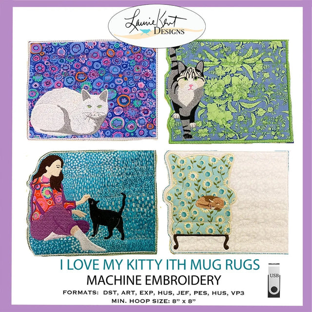 Machine Embroidery Kitty Mug Rugs Pattern