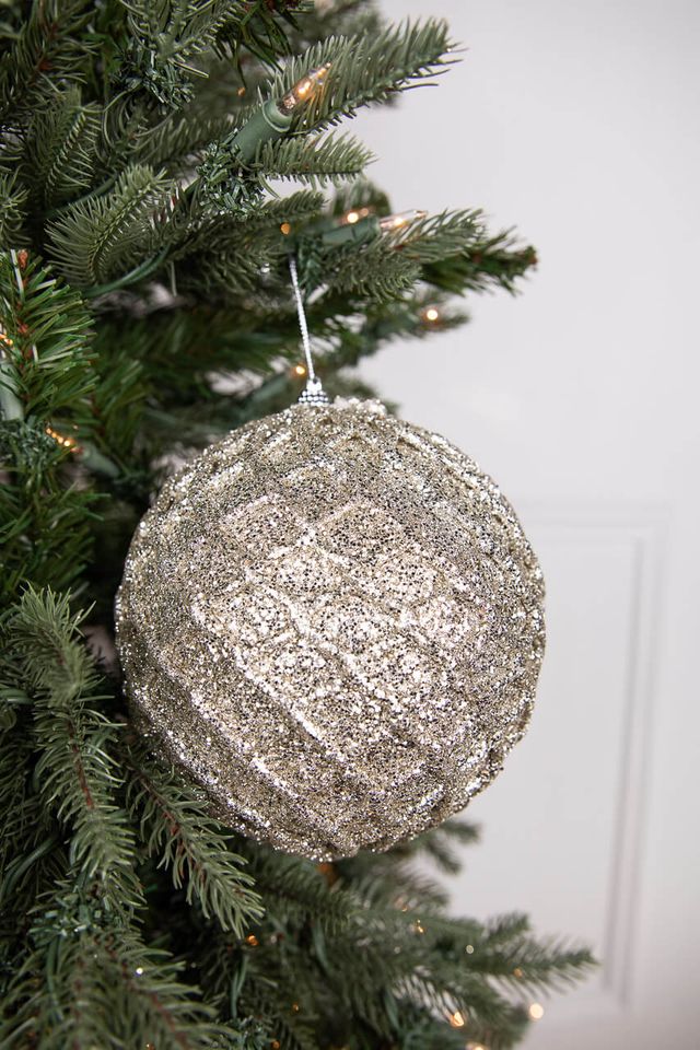 6” Platinum Glittered Net Ball Ornament