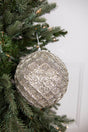 6” Platinum Glittered Net Ball Ornament